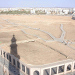 Jannatul Baqi' (graveyard of Baqi')  The square shape area contains the Mazar of third Caliph of Islam, Ameer ul Mo'mineen Uthman ibn Affaan (May Allah be pleased with him). On the extreme left is the Mazar of Imam Maalik (May Allah be pleased with him)  Note: All the graves of companions and Ahlebait used to have beautiful Tombs on them. After Wahabi revolution in Saudi Arabia all the shrines and tombs were demolished and graves were leveled. Now, identification of various graves is only possible through old graveyard maps and documents.