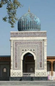 Mazar of Hazrat Imam Bukhari (May Allah’s blessings’ upon him) located inside of the large courtyard of the main shrine complex in Bukhara.