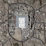 Satellite view of Prophet Muhammad's (Peace be upon him) mosque and its surrounding areas in Madinah.