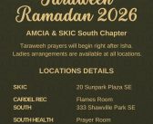 Taraweeh Prayers 1447/2026, Calgary and Surrounding Areas